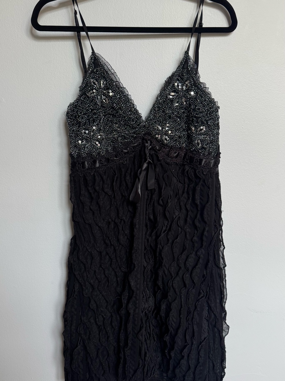 Intalian Vintage Black Beaded Ruffle Dress